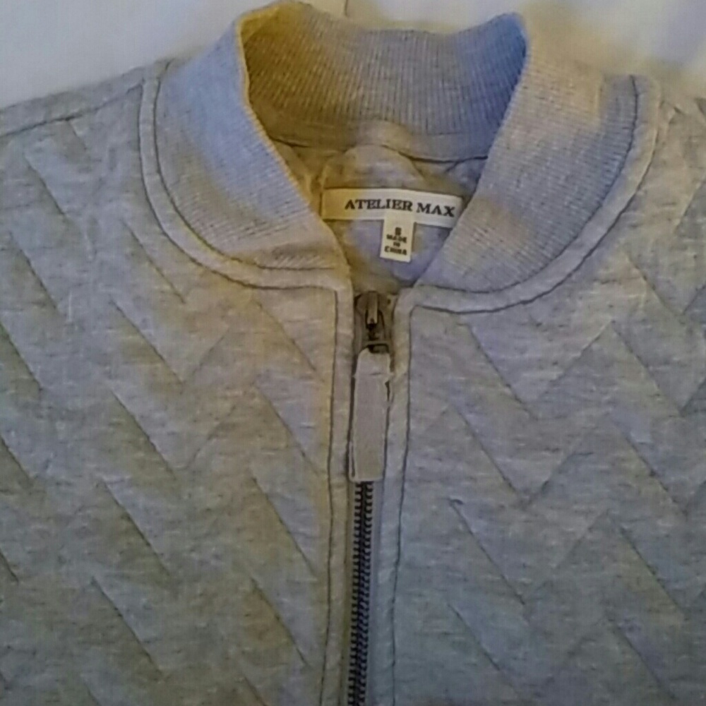 - ATELIER MAX Light Gray Quilted Bomber Jacket